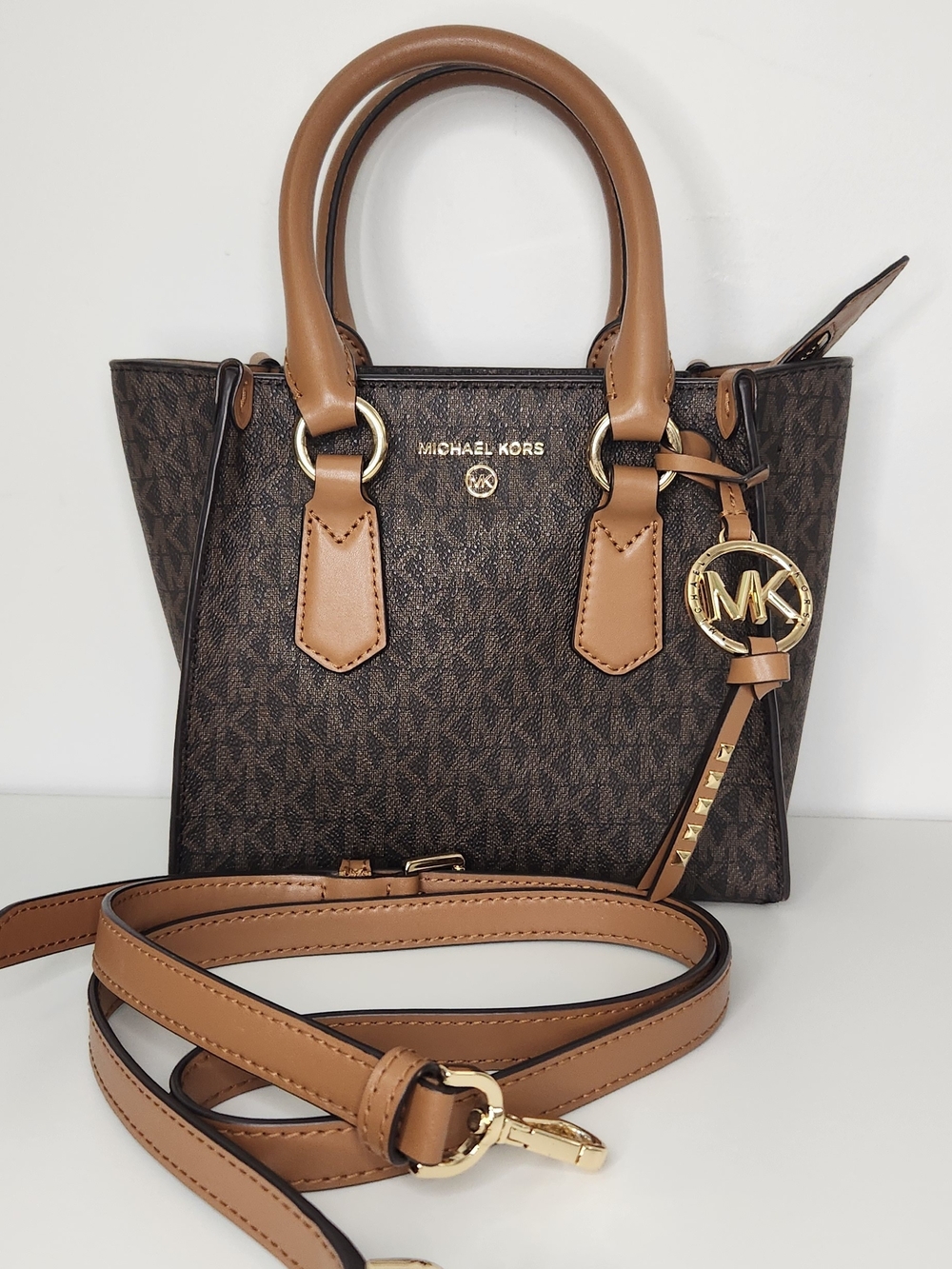 Michael Kors Brown Signature Mini Satchel with Luggage Trim
